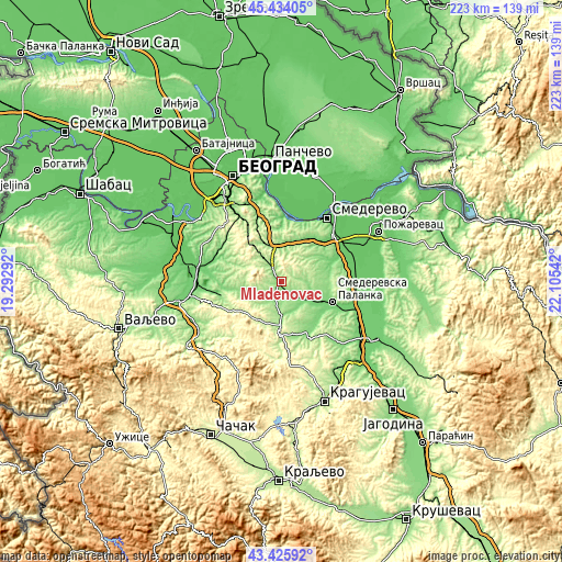 Topographic map of Mladenovac