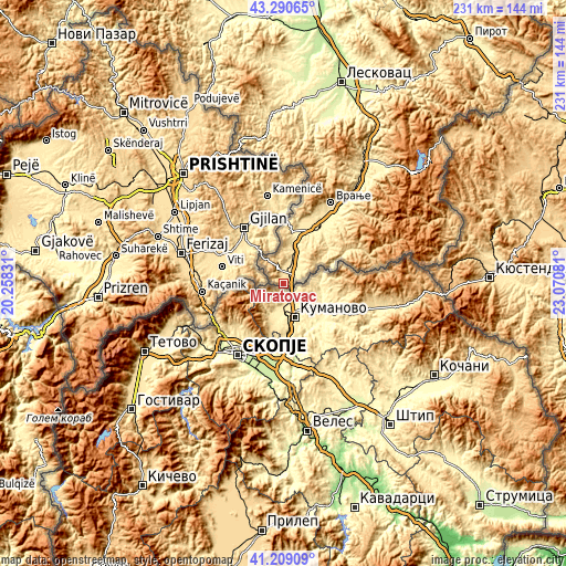 Topographic map of Miratovac