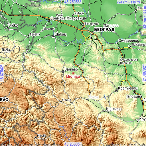 Topographic map of Mionica