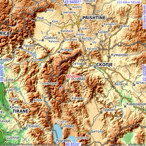 Topographic map of Miletino
