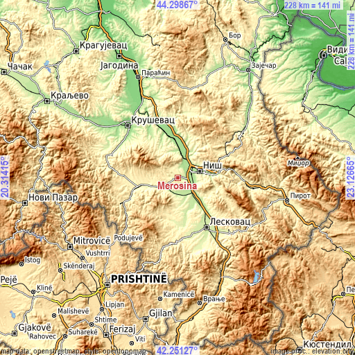 Topographic map of Merošina