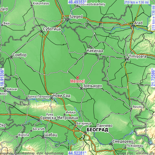 Topographic map of Melenci