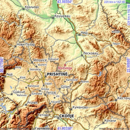 Topographic map of Medveđa