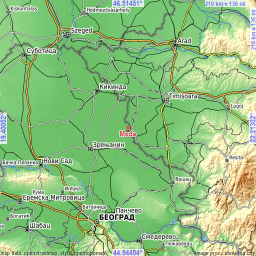 Topographic map of Međa