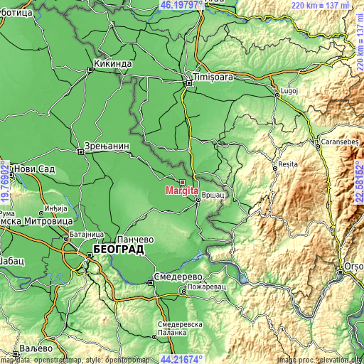 Topographic map of Margita