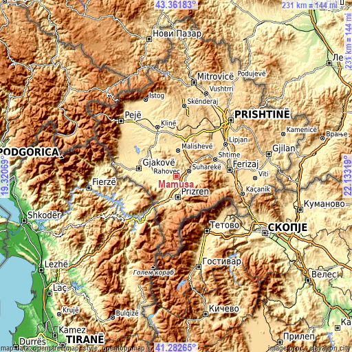 Topographic map of Mamuša