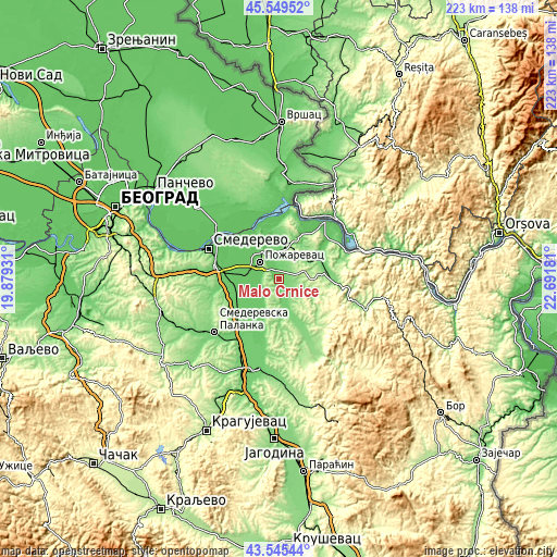 Topographic map of Malo Crniće