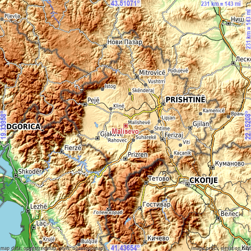 Topographic map of Mališevo