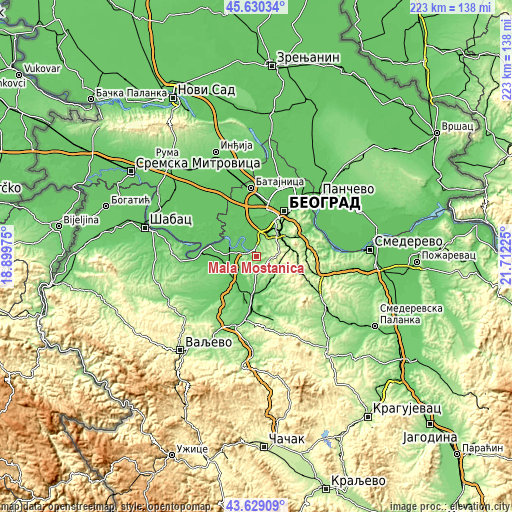 Topographic map of Mala Moštanica