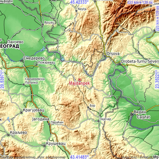 Topographic map of Majdanpek