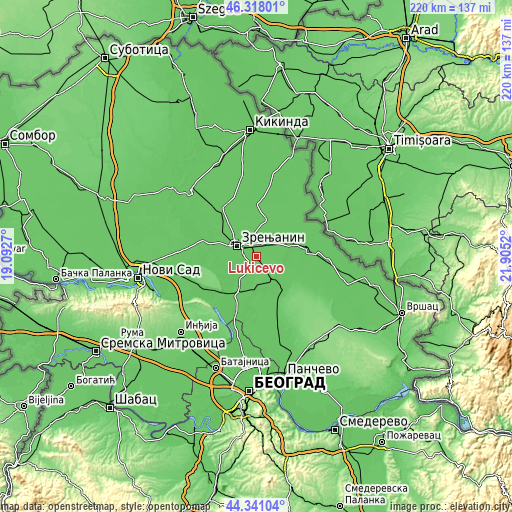 Topographic map of Lukićevo
