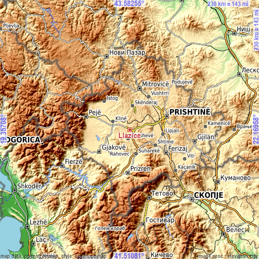 Topographic map of Llazicë