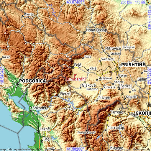 Topographic map of Lumbardhi