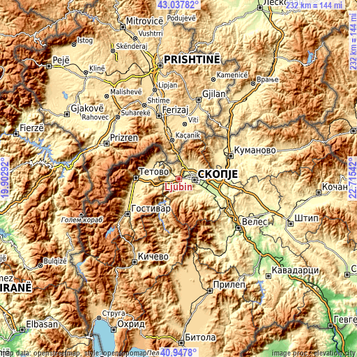 Topographic map of Ljubin