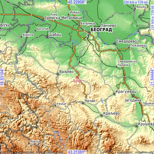 Topographic map of Ljig