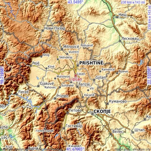 Topographic map of Lipljan