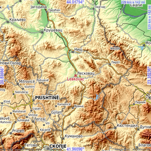 Topographic map of Leskovac
