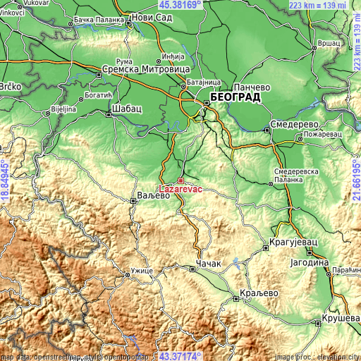Topographic map of Lazarevac