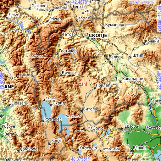 Topographic map of Lažani