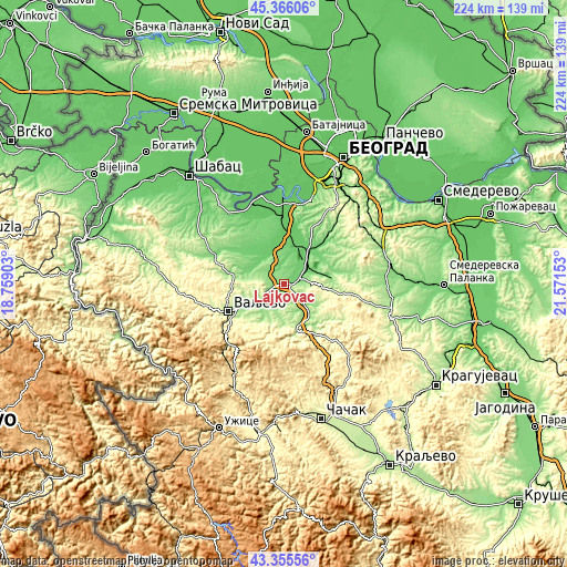 Topographic map of Lajkovac