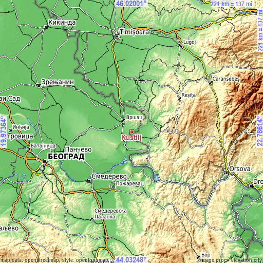 Topographic map of Kuštilj