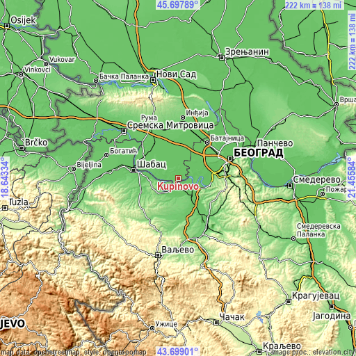 Topographic map of Kupinovo