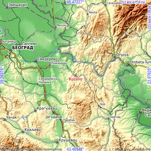 Topographic map of Kučevo