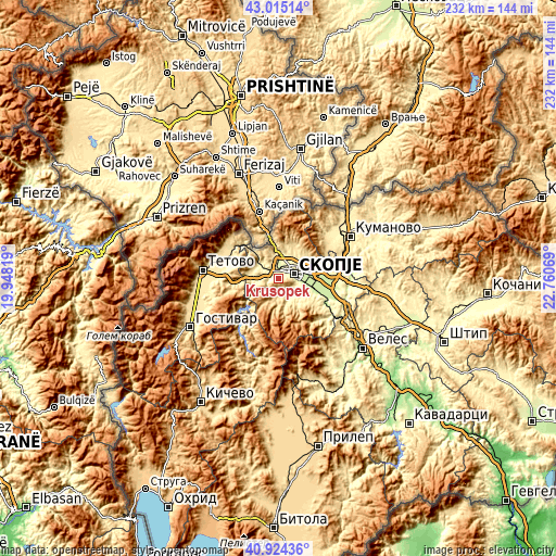 Topographic map of Krušopek