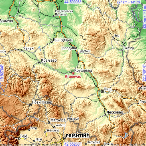 Topographic map of Kruševac