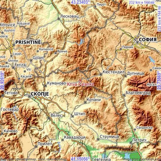 Topographic map of Kriva Palanka