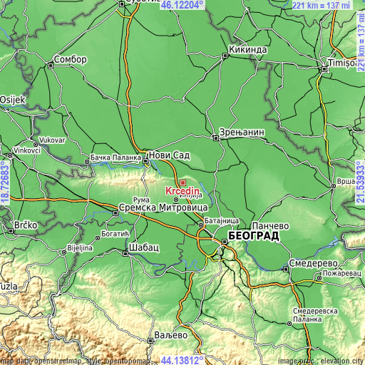 Topographic map of Krčedin