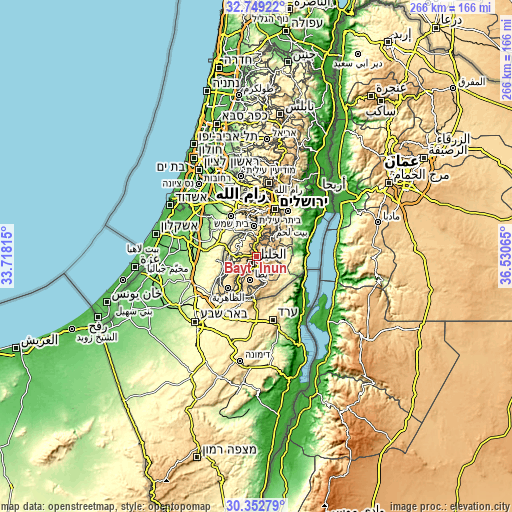 Topographic map of Bayt ‘Īnūn