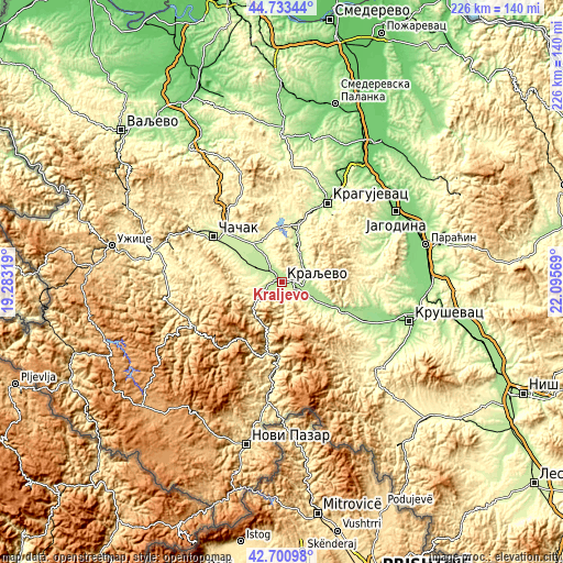 Topographic map of Kraljevo
