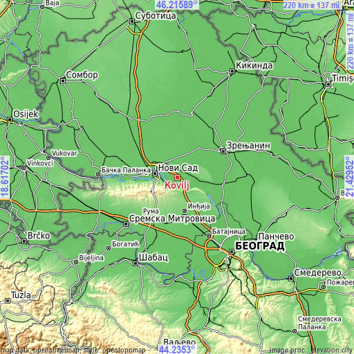 Topographic map of Kovilj