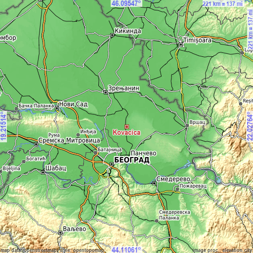Topographic map of Kovačica