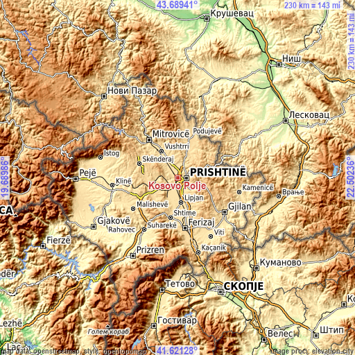 Topographic map of Kosovo Polje