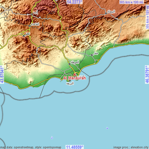 Topographic map of Al Manşūrah