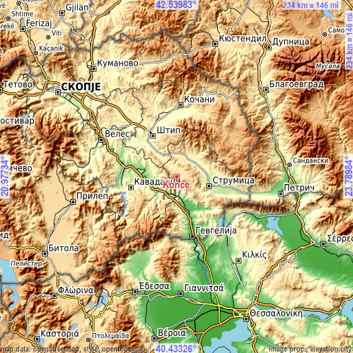 Topographic map of Konče