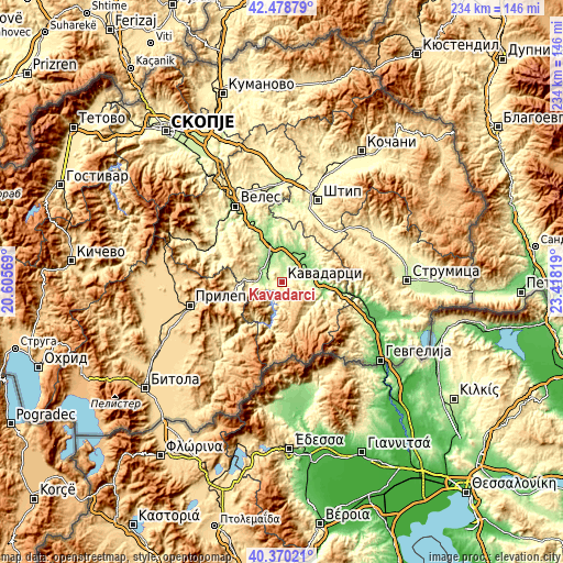 Topographic map of Kavadarci