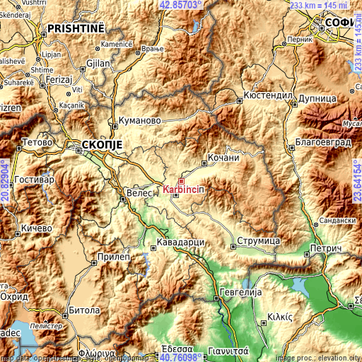 Topographic map of Karbinci