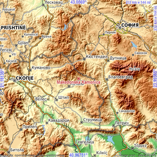 Topographic map of Makedonska Kamenica