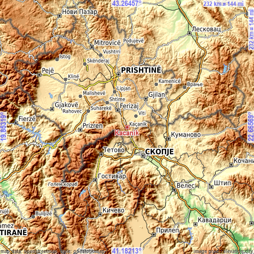 Topographic map of Kačanik