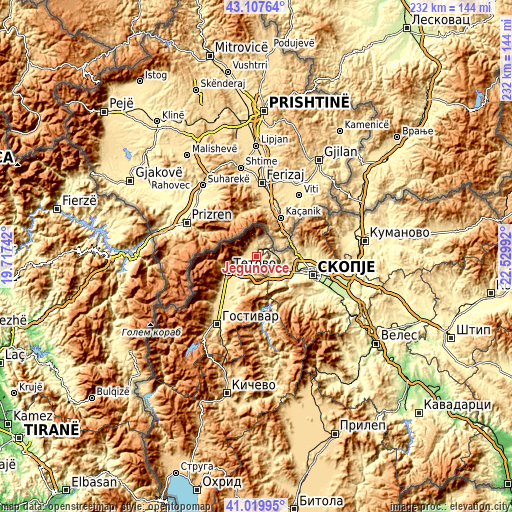Topographic map of Jegunovce