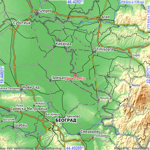 Topographic map of Jaša Tomić