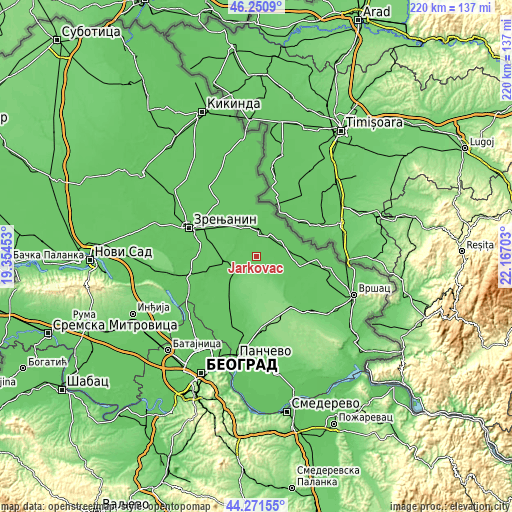 Topographic map of Jarkovac