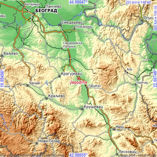 Topographic map of Jagodina