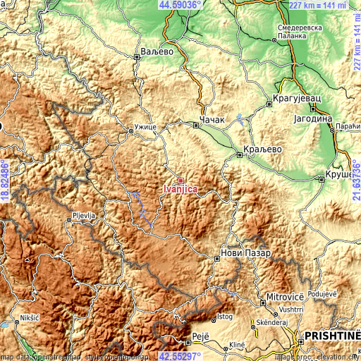 Topographic map of Ivanjica
