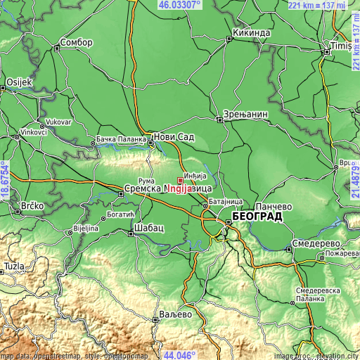 Topographic map of Inđija