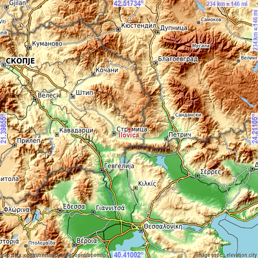 Topographic map of Ilovica