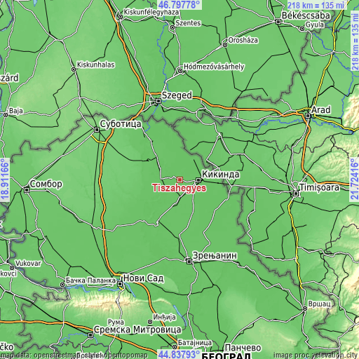 Topographic map of Tiszahegyes